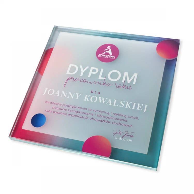 Glass Diploma - Employee of the Year - Square - Colorful UV Print - DUV094