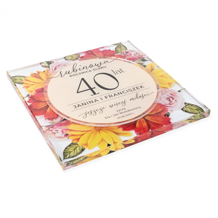 Glass Diploma - Ruby Wedding Anniversary - Colorful UV Print - DUV095