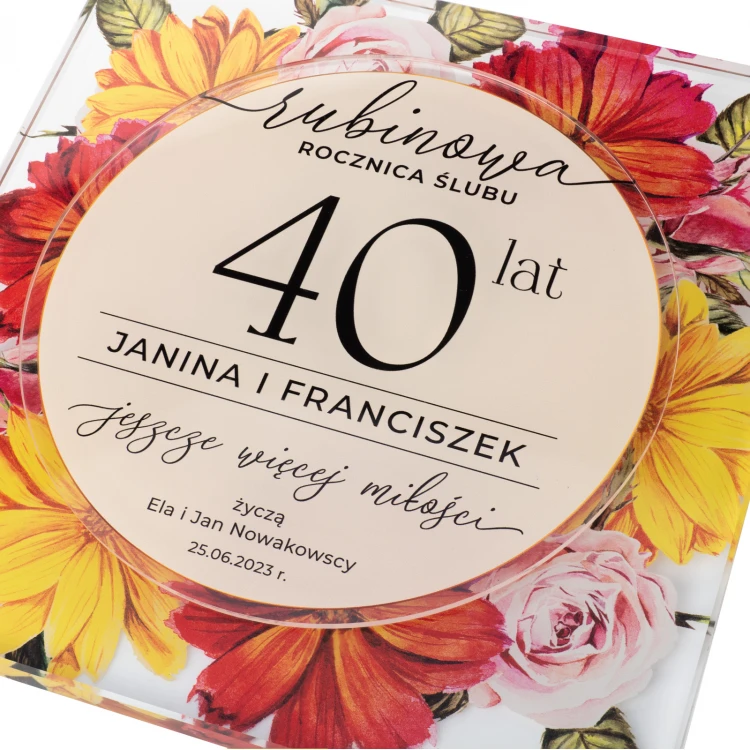 Glass Diploma - Ruby Wedding Anniversary - Colorful UV Print - DUV095