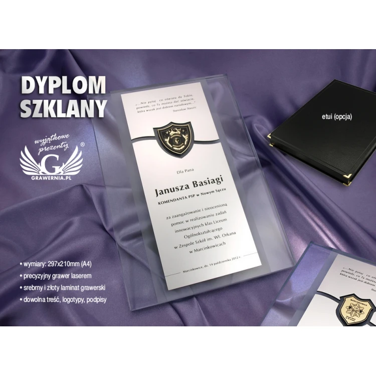 GLASS DIPLOMA with school emblem - DSZ016