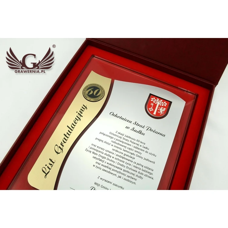 GLASS DIPLOMA with COAT OF ARMS or any logo - DSZ026 - vertical