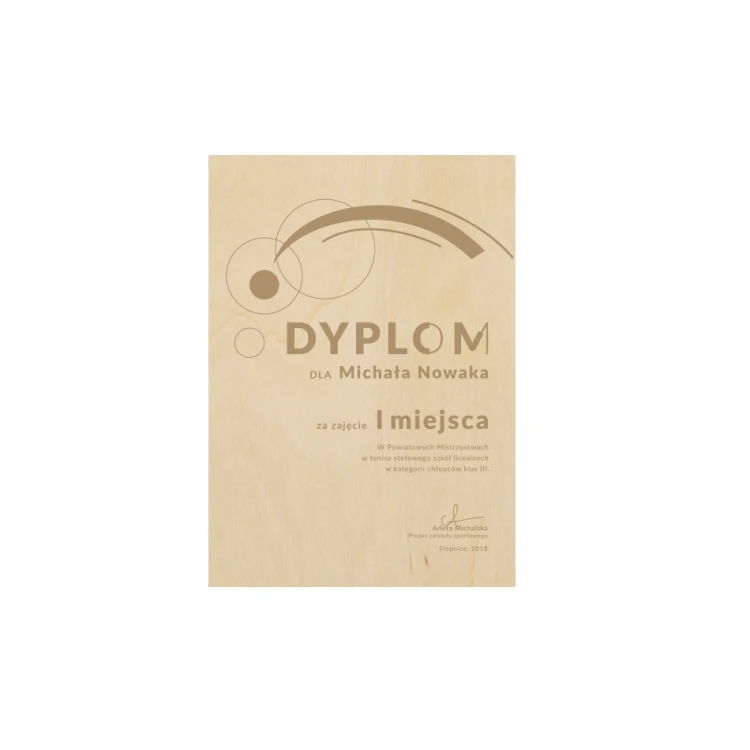 Table Tennis Diploma in Wooden Frame - A5 - Laser Engraved - NAT013