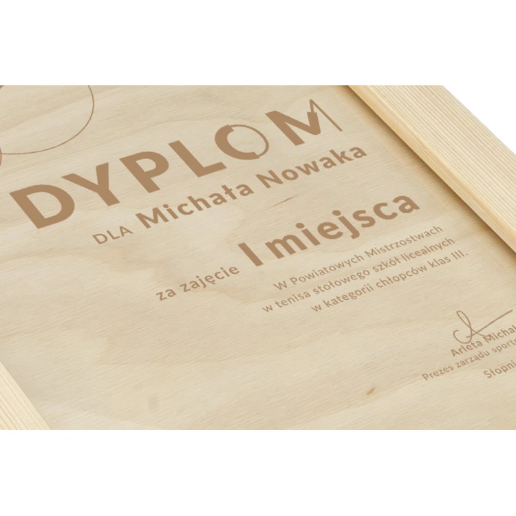 Table Tennis Diploma in Wooden Frame - A5 - Laser Engraved - NAT013