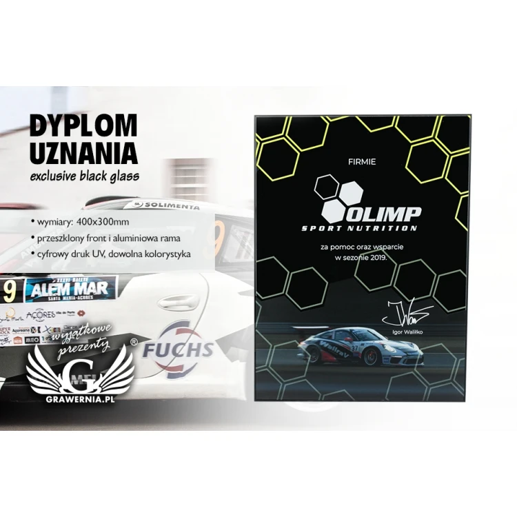 Exclusive Black Glass Recognition Diploma - dimensions: 400x300mm - DUV060