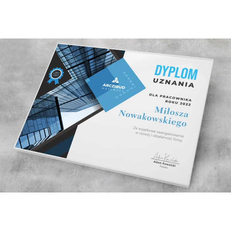 Exclusive White Glass Recognition Diploma - dimensions: 400x300mm - DUV065