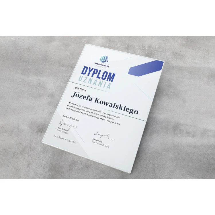 Exclusive White Glass Recognition Diploma - dimensions: 300x400mm - DUV067
