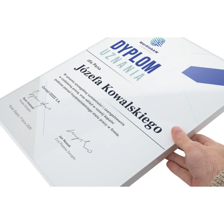 Exclusive White Glass Recognition Diploma - dimensions: 300x400mm - DUV067