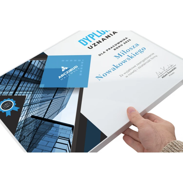 Exclusive White Glass Recognition Diploma - dimensions: 400x300mm - DUV065