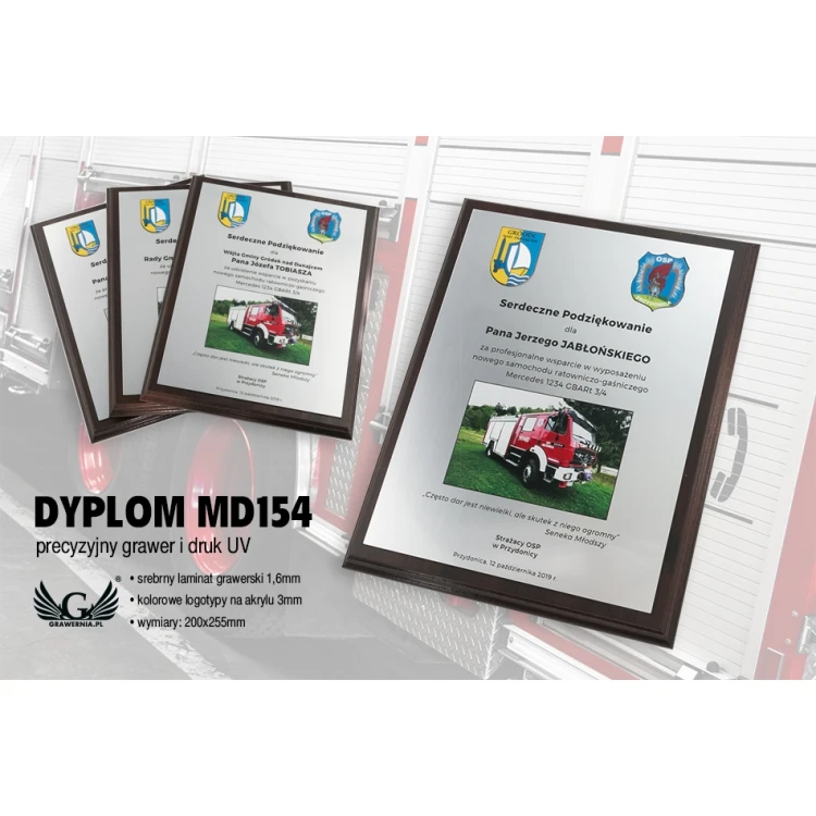 Certificate of Recognition for Volunteer Fire Brigade - MD154 size 25.5x20cm - UV color print - DUV041