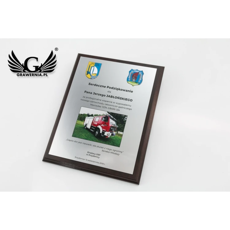 Certificate of Recognition for Volunteer Fire Brigade - MD154 size 25.5x20cm - UV color print - DUV041