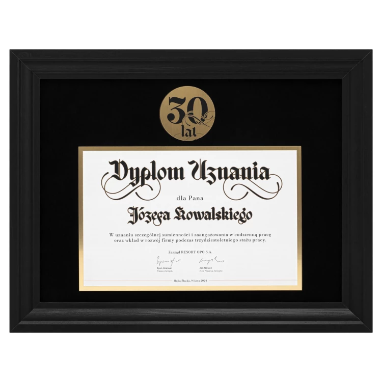 Dyplom jubileuszowy w ramie na 30-lecie - wym. 470x370 mm - DUV107