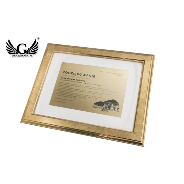 Diploma of Recognition in a Gold Frame - DWR9