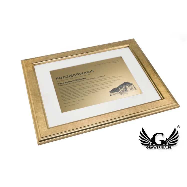 Diploma of Recognition in a Gold Frame - DWR9