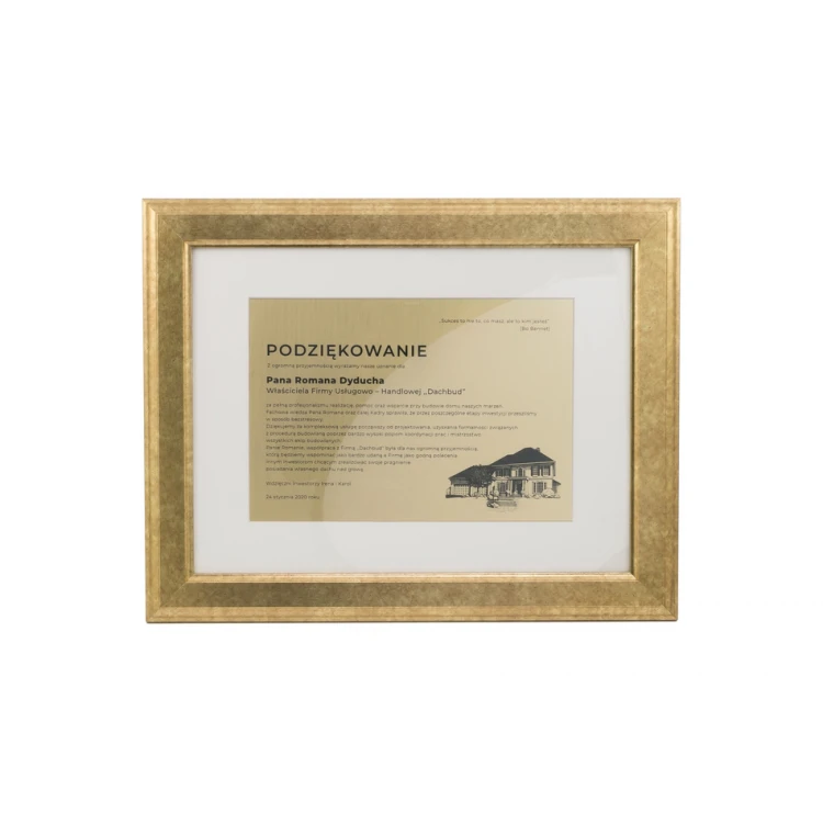 Diploma of Recognition in a Gold Frame - DWR9