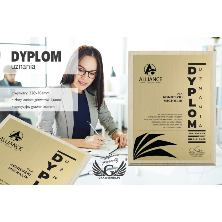 Diploma of Recognition - Gold Engraving Laminate - Light Brown Base - DS018