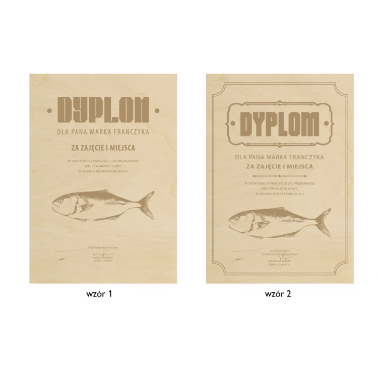 Fishing Diploma in Wooden Frame - A4 - Laser Engraved - NAT004