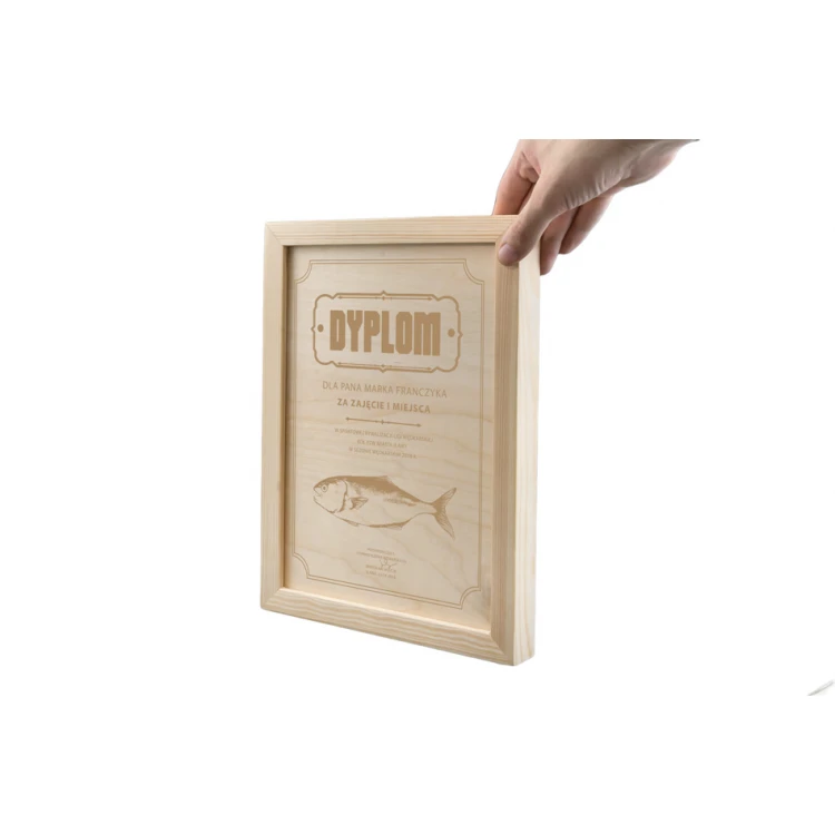 Fishing Diploma in Wooden Frame - A4 - Laser Engraved - NAT004