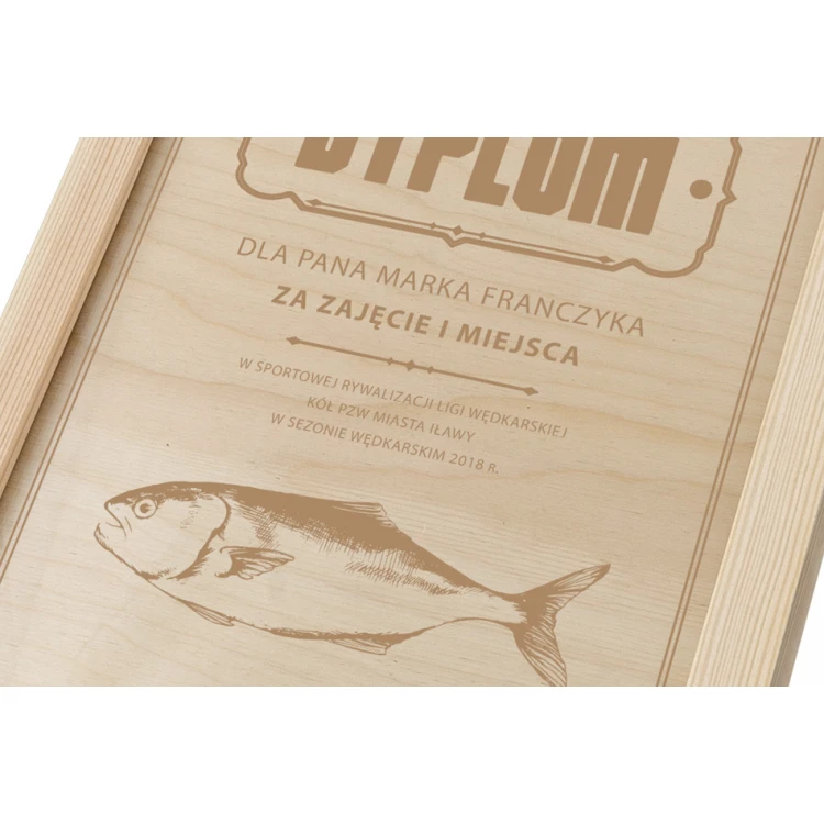 Fishing Diploma in Wooden Frame - A4 - Laser Engraved - NAT004