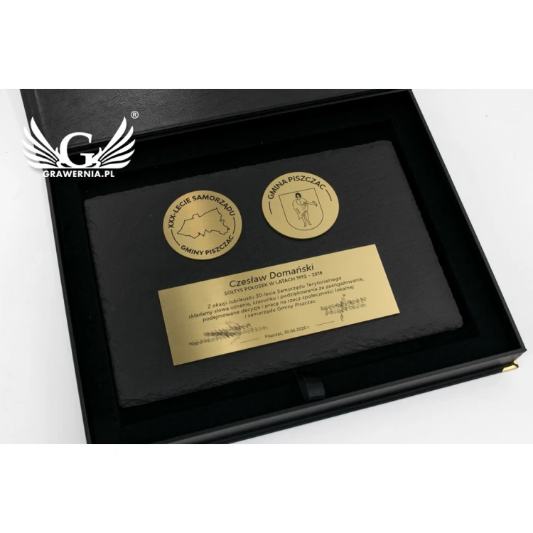 Slate Stone Diploma with 1.6mm Brass - Two Medals and Plaque - DK004