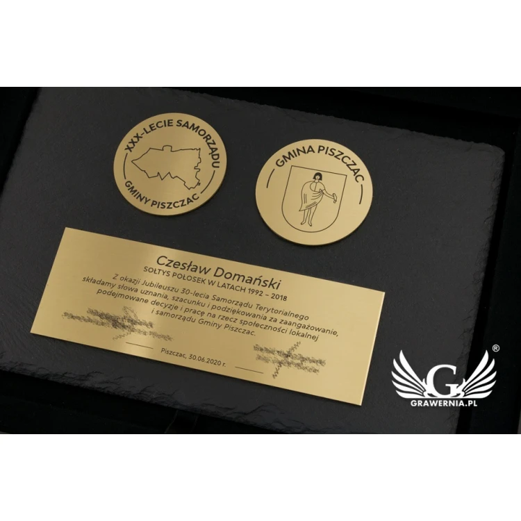 Slate Stone Diploma with 1.6mm Brass - Two Medals and Plaque - DK004
