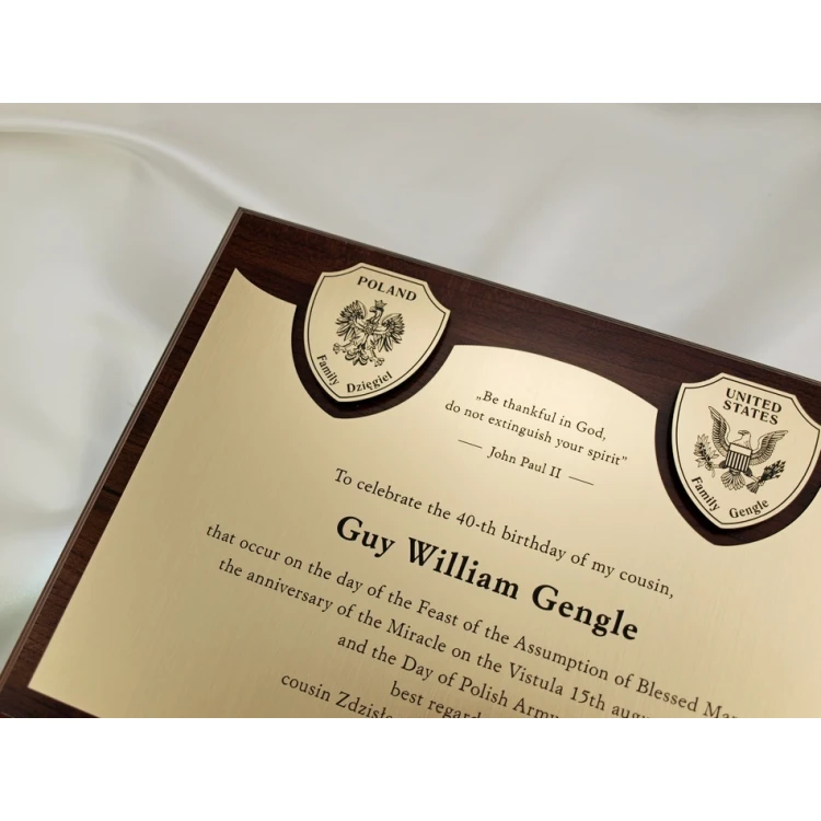 DIPLOMA for 40th birthday - LASER ENGRAVED - horizontal - SL061