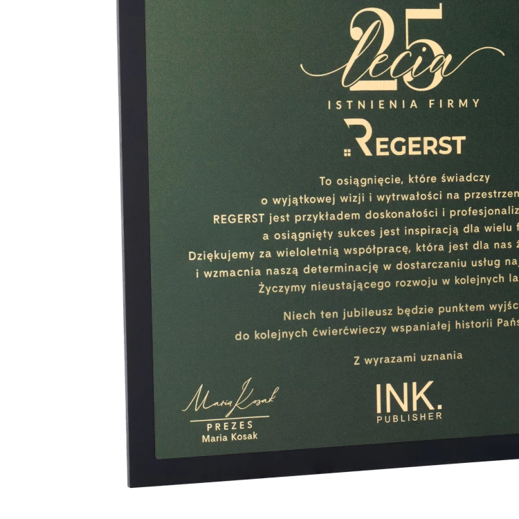 Company anniversary certificate - UV print - Dimension 230x230mm - DUV104