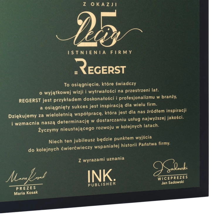 Company anniversary certificate - UV print - Dimension 230x230mm - DUV104