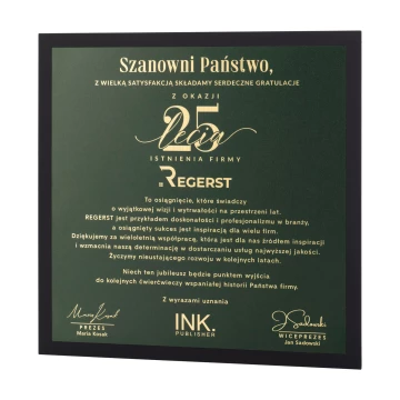 Company anniversary certificate - UV print - Dimension 230x230mm - DUV104