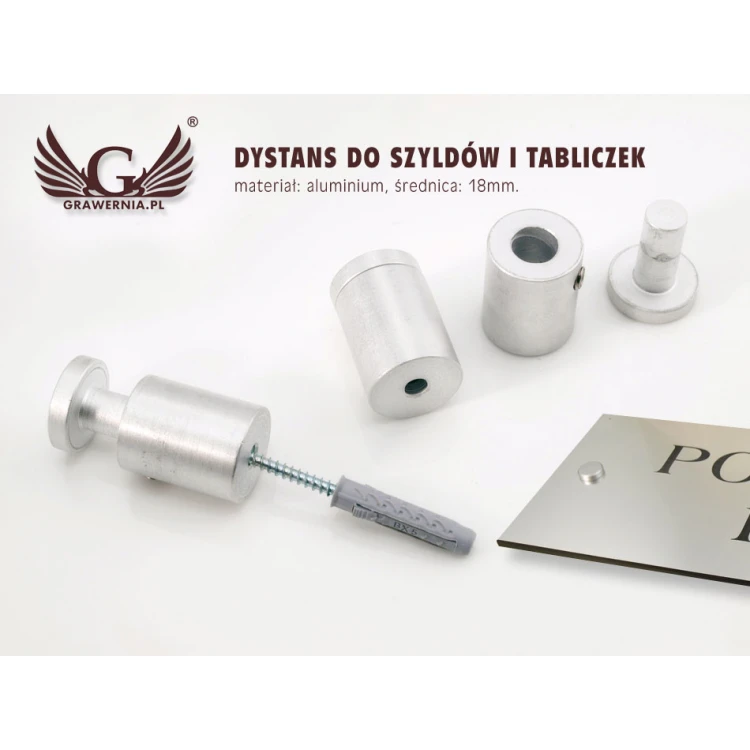 Spacer for plaques and nameplates - silver made of aluminium - diameter 18mm - DDS046