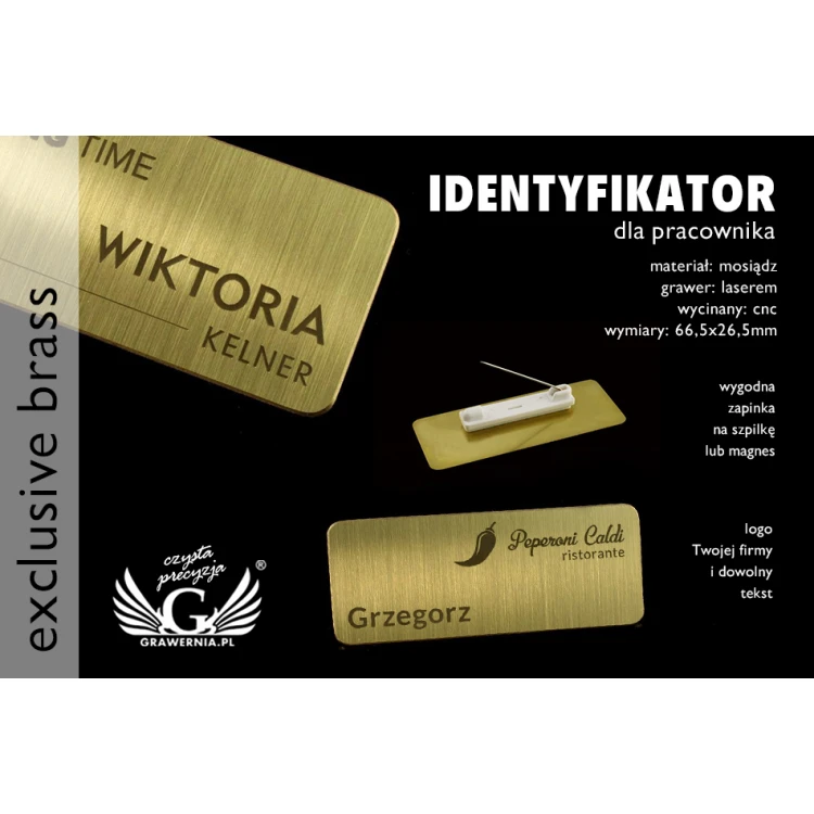 Exclusive Employee ID Badge - 66x26mm - ID042 - Brass