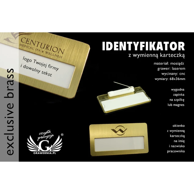 Exclusive ID Badge with Window - 68x36mm - ID045 - Brass