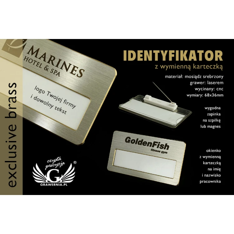 Exclusive ID Badge with Window - 68x36mm - ID046 - Silver Plated Brass