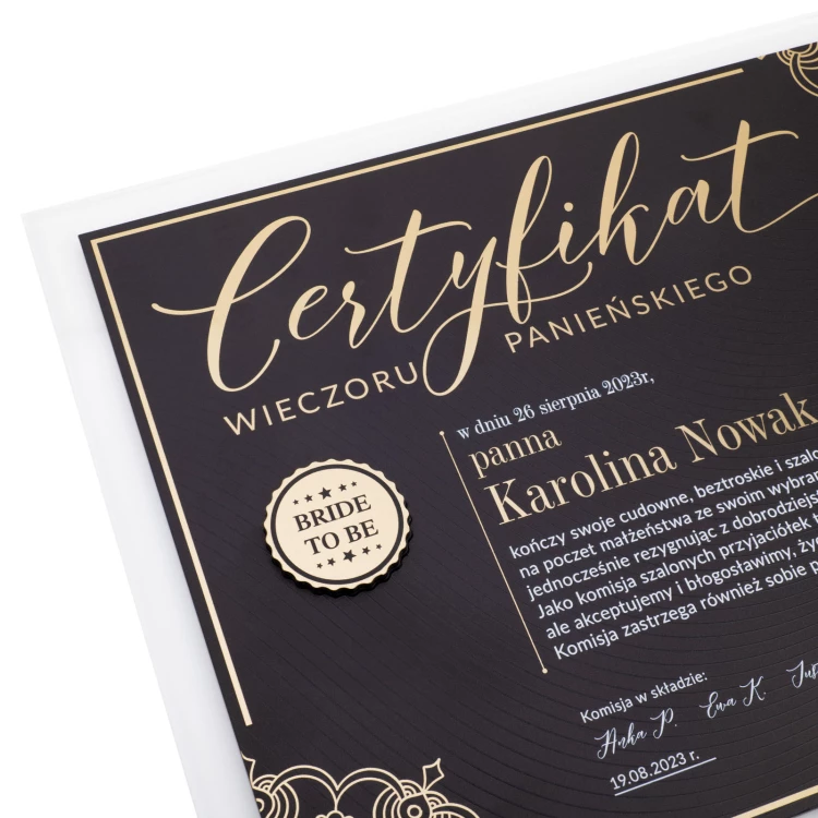 Elegant Bachelorette Party Diploma - size 304x228mm - DUV102
