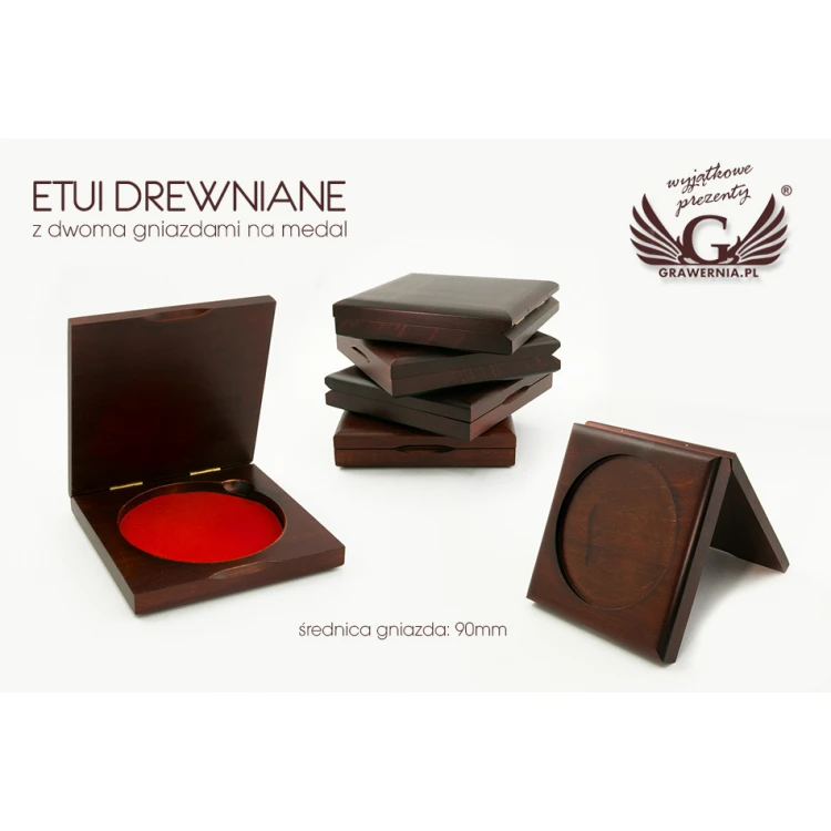Wooden case box with two slots for 90mm diameter medal - KAS07