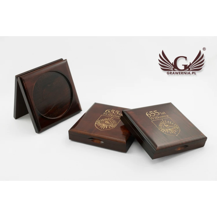 Wooden case box with two slots for 90mm diameter medal - KAS07