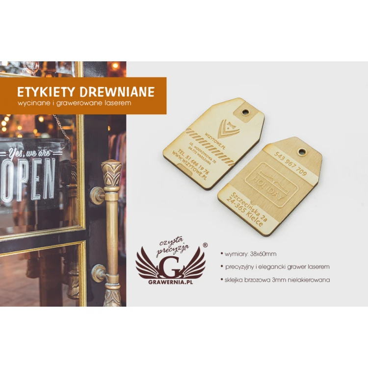 Wooden Labels, Laser Engraved Price Tags - Dimensions: 38x60mm - EDR018