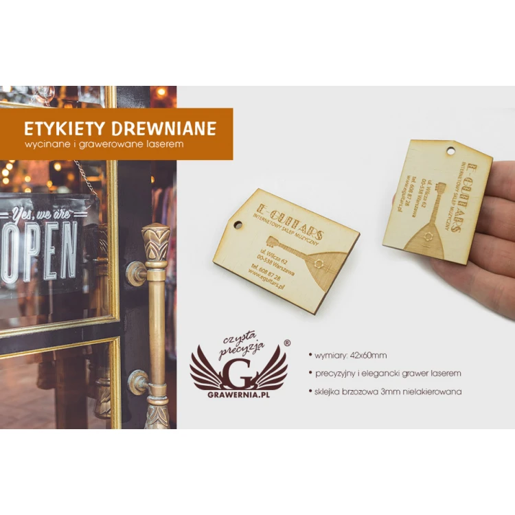 Wooden Labels, Laser Engraved Price Tags - Dimensions: 42x60mm - EDR019