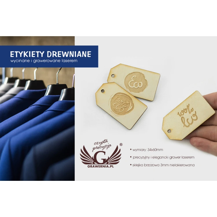 Wooden Labels, Laser Engraved Price Tags - Dimensions: 34x60mm - EDR020