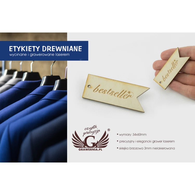 Wooden Labels, Laser Engraved Price Tags - Dimensions: 60x23mm - EDR021