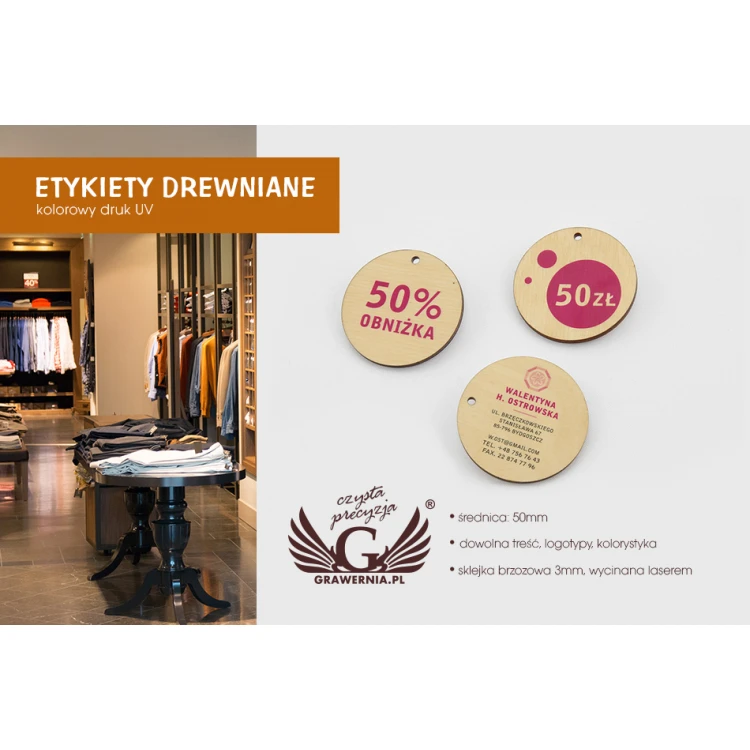 Wooden Labels, Price Tags - Diameter: 50mm - UV Print - EDR004