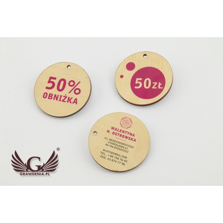 Wooden Labels, Price Tags - Diameter: 50mm - UV Print - EDR004