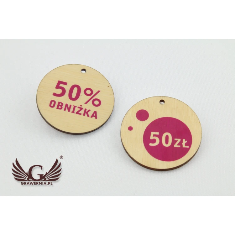 Wooden Labels, Price Tags - Diameter: 50mm - UV Print - EDR004