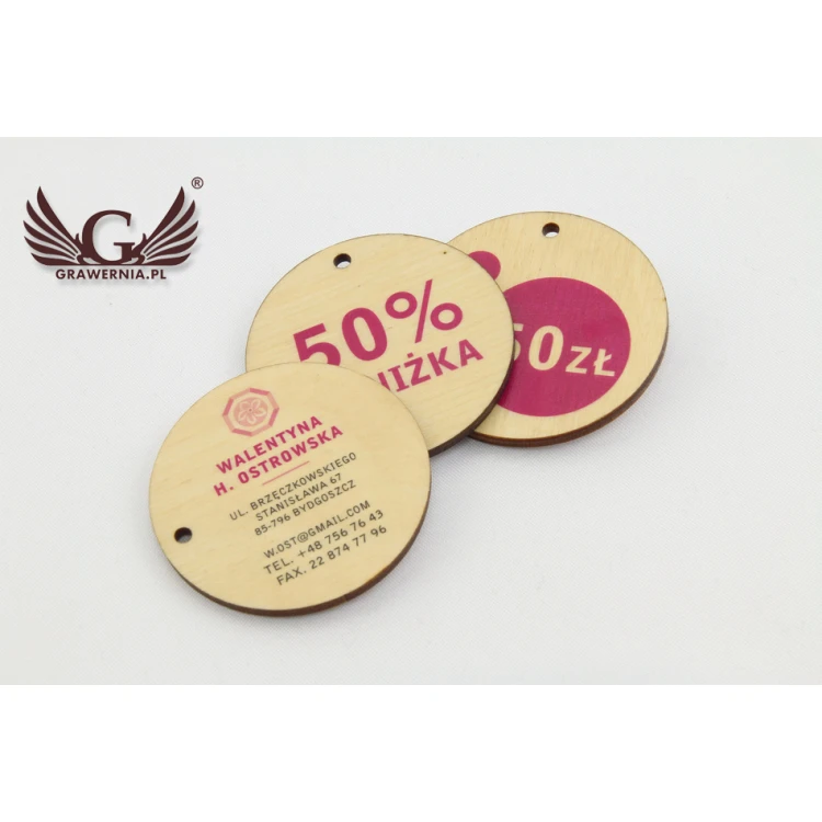 Wooden Labels, Price Tags - Diameter: 50mm - UV Print - EDR004