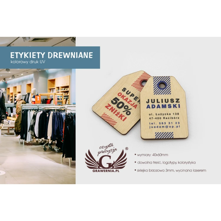 Wooden Labels, Price Tags - Dimensions: 40x60mm - UV Print - EDR001