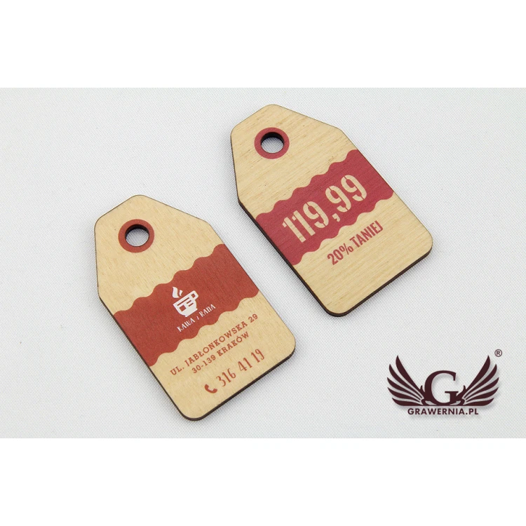 Wooden Labels, Price Tags - Dimensions: 34x60mm - UV Print - EDR003
