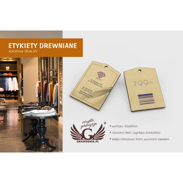 Wooden Labels, Price Tags - Dimensions: 42x60mm - UV Print - EDR005