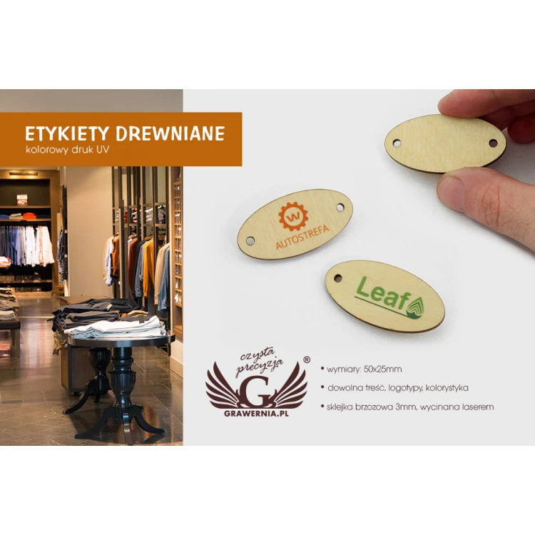 Wooden Labels, Price Tags - Dimensions: 50x25mm - UV Print - EDR006
