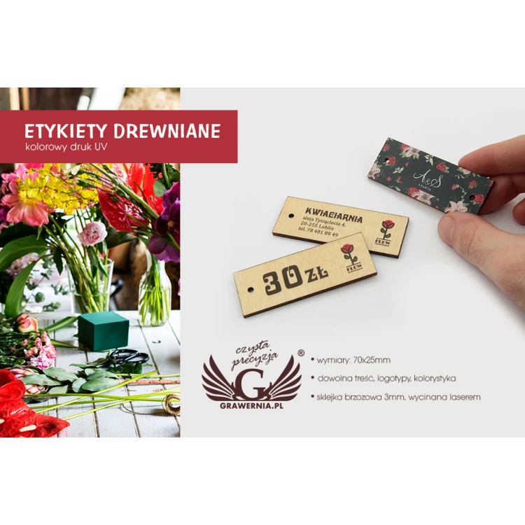 Wooden Labels, Price Tags - Dimensions: 70x25mm - UV Print - EDR007