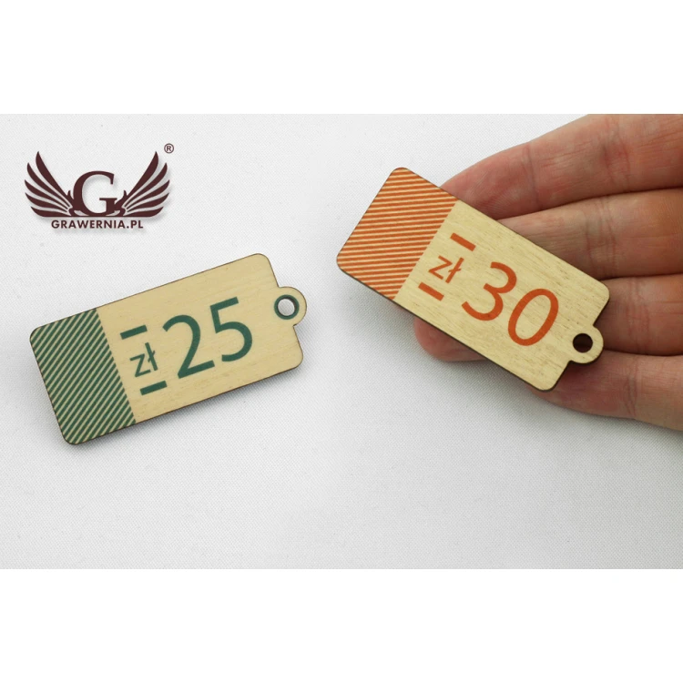 Wooden Labels, Price Tags - Dimensions: 27x60mm - UV Print - EDR010