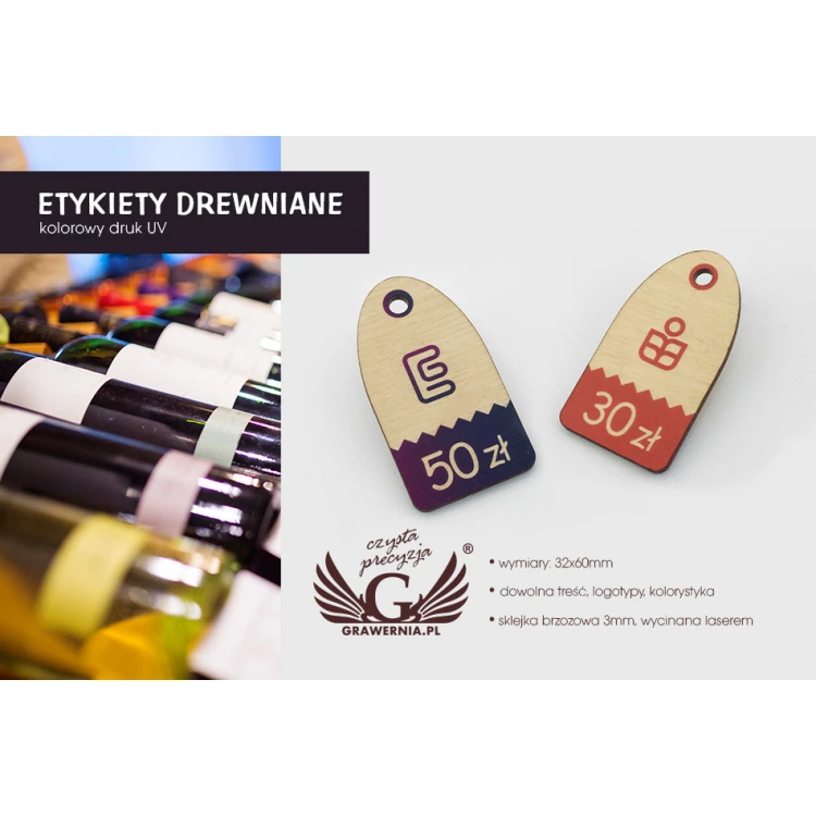 Wooden Labels, Price Tags - Dimensions: 32x60mm - UV Print - EDR012